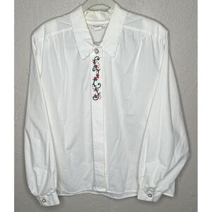 Vintage The American Collection White Blouse Holiday Pearl Button Size L